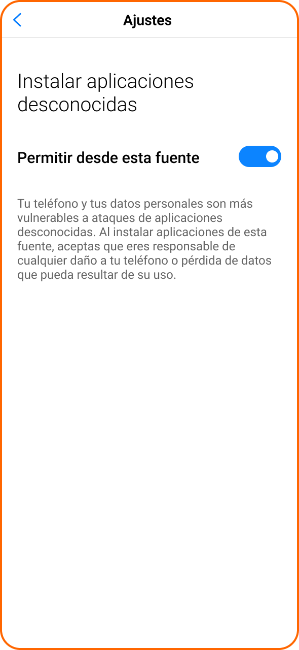 Permite la instalación de la APK de Betsson desde fuentes desconocidas.