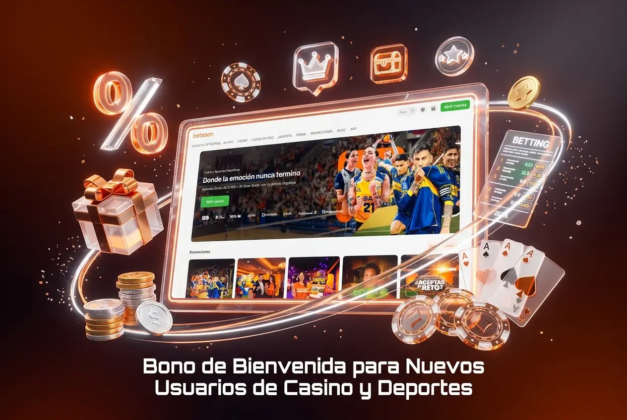 Bono de bienvenida Betsson: apuesta gratis PEN 100, 30 giros gratis en deportes y 300 giros gratis en casino para nuevos usuarios.