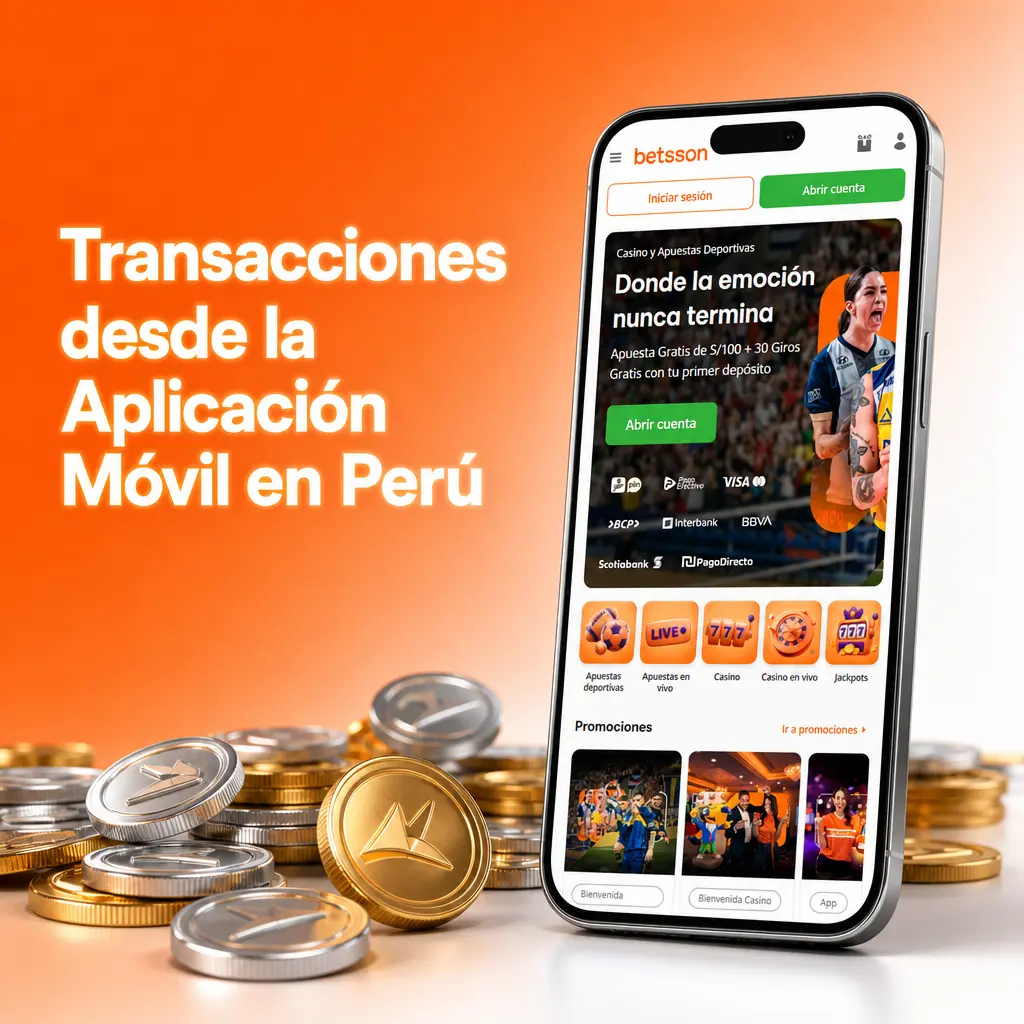 Depósitos y retiros desde la app móvil de Betsson en Perú usando Yape, PagoEfectivo o transferencia bancaria.