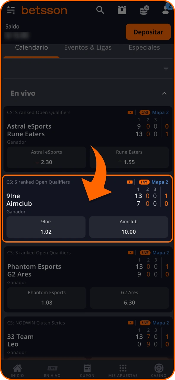 Selecciona los torneos de CS2 en los que quieras apostar en Betsson.