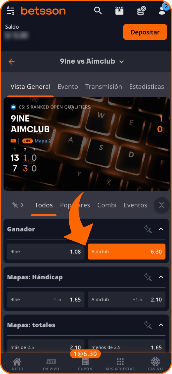 Elige un mercado de CS2 para realizar tu apuesta en Betsson.