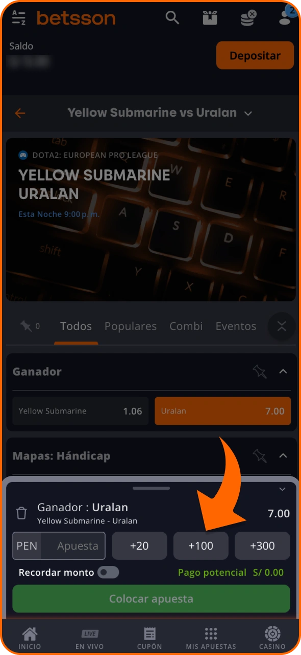 Introduce el importe de la apuesta en Betsson y haz clic para confirmar.