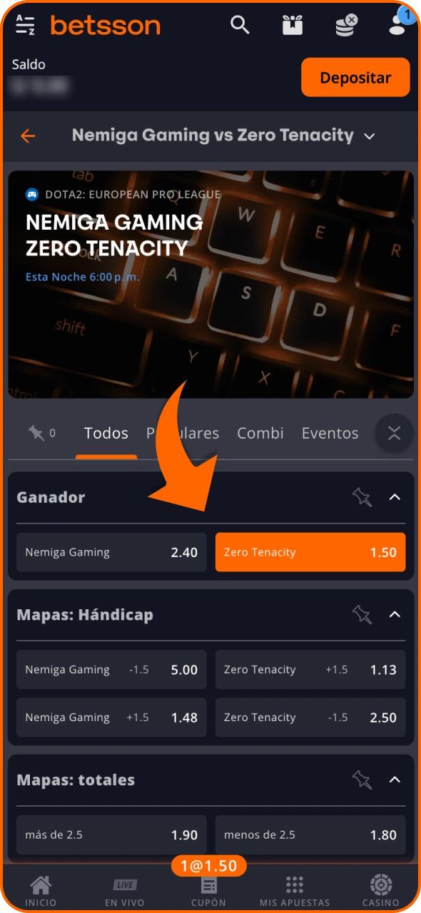 Elige un mercado y añade tu apuesta al boleto de apuestas de Betsson.