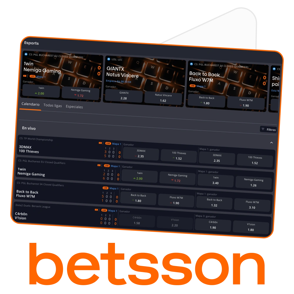 Explora una amplia selección de mercados de eSports en el sitio oficial de Betsson.
