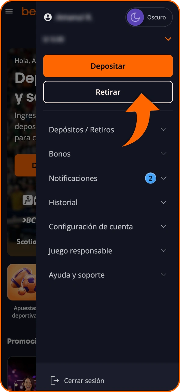 Ve a la sección de retiros de tu cuenta de Betsson.