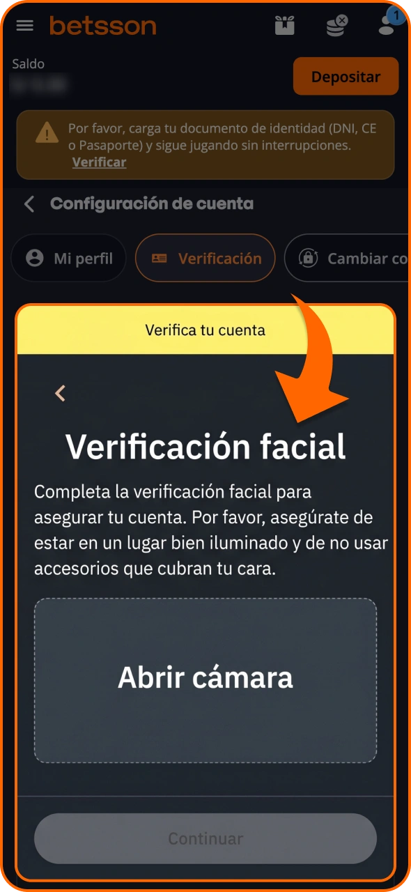Hazte un selfi en directo en Betsson utilizando la cámara de tu dispositivo.