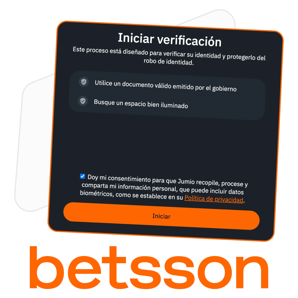 Completa el proceso de verificación en el sitio oficial de Betsson.